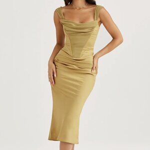 House of CB Olive Green Midi Dress with Corset Detailing